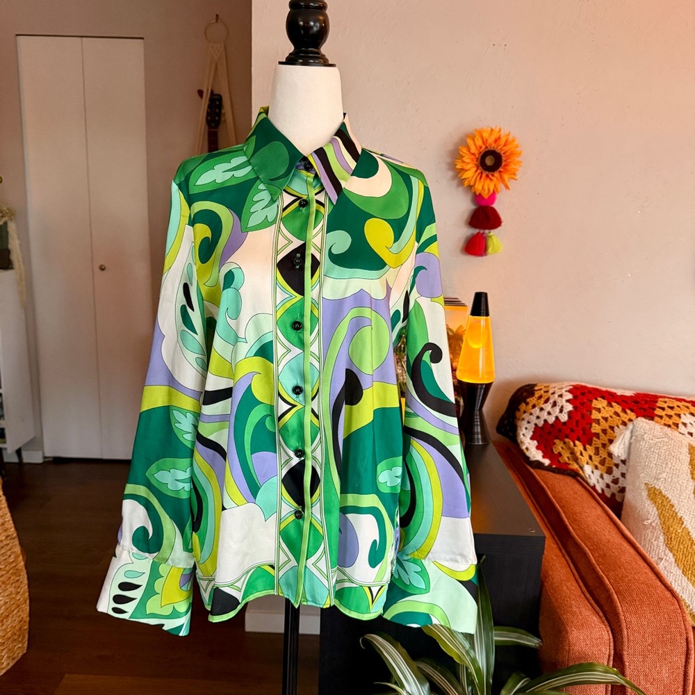 Retro Psychedelic Button-Up Blouse - Picture 1 of 9